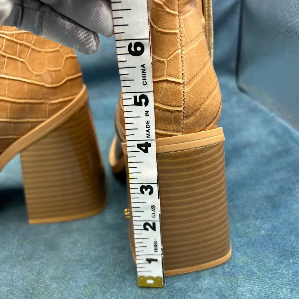 Circus by Sam Edelman Layla Caramel Brown Crocodile Embossed Boots - Picture 7 of 8